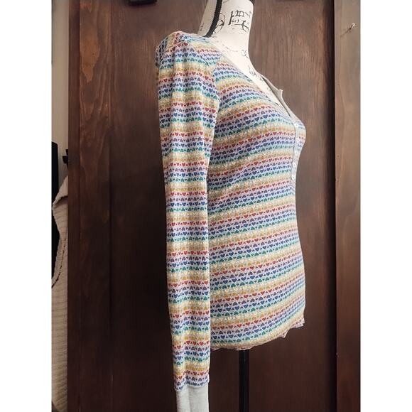 No Boundaries 90s Y2K Thermal Henley Rainbow Heart Dopamine Medium Kidcore LGBTQ - Picture 3 of 6